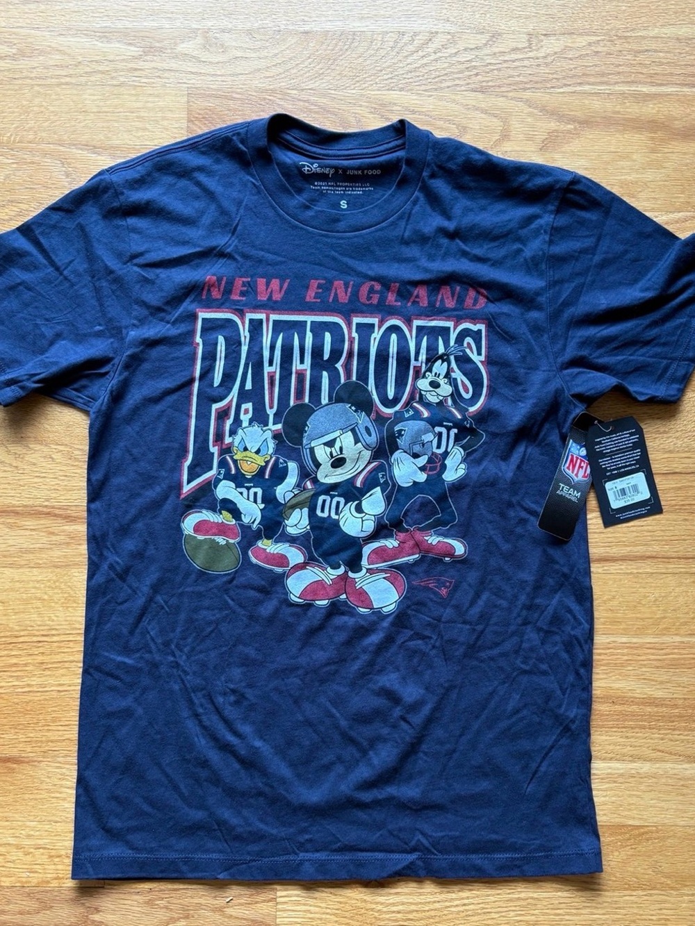 NFL Junk Food Navy New England Patriots Disney Mickey Huddle T-Shirt in navy